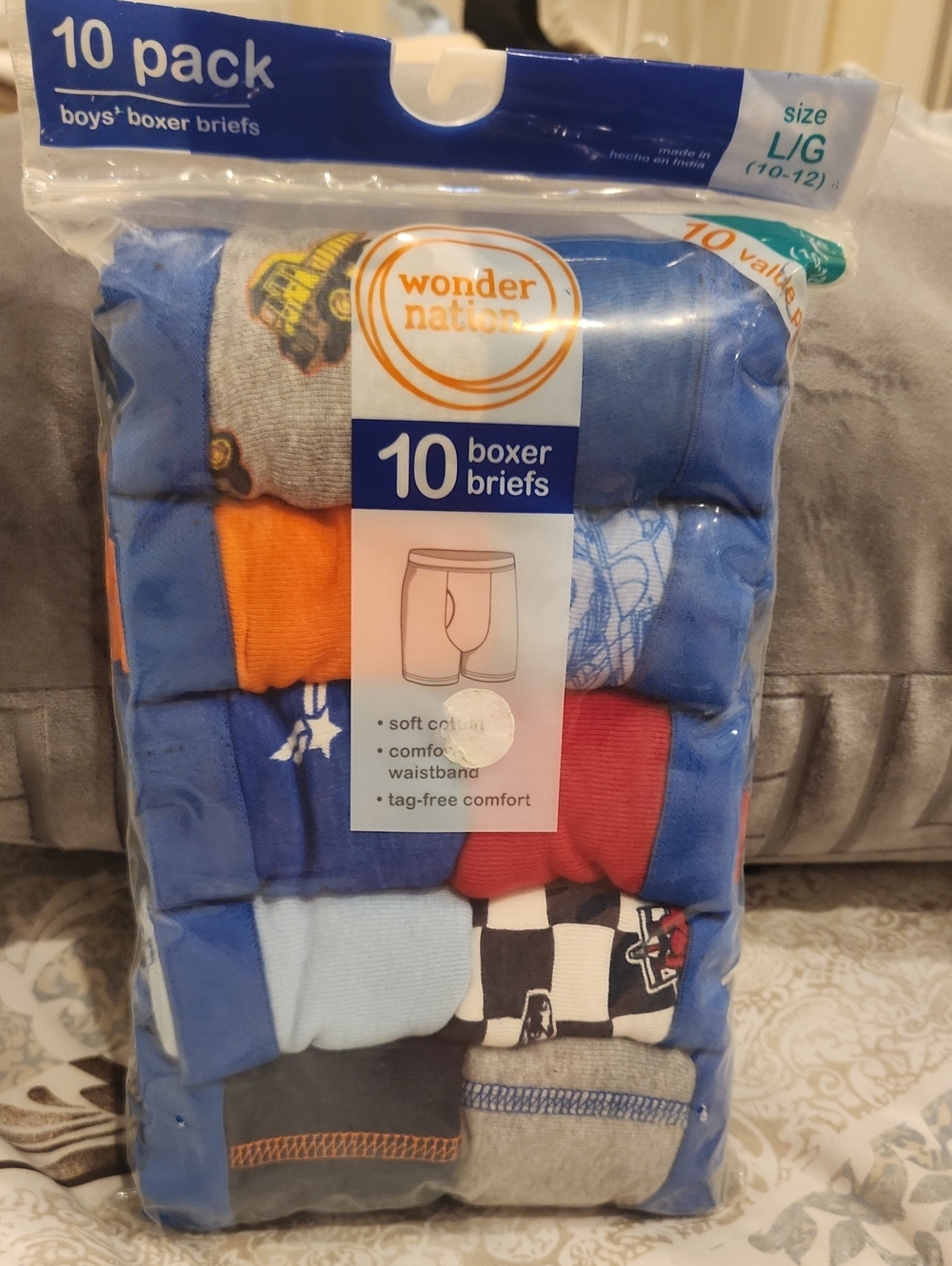 wonder nation Boys 10-Pack Boxer Briefs - Blue, Orange, Red, Gray, Black, White